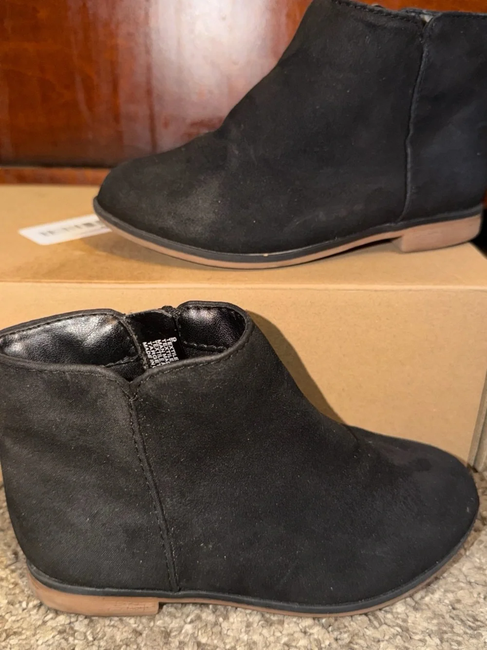 Little girl size 9 Black Suede Ankle Boots with Side Zipper